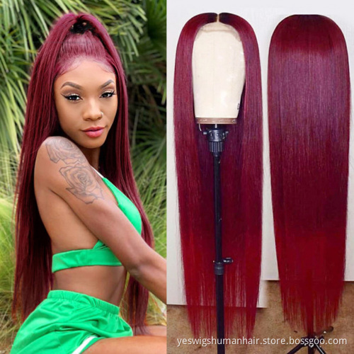 Cheap Wholesale Yeswigs Raw Malaysia Virgin Human Hair HD Full 99J 27 30 Ombre Colored Lace Front Wig Human Hair For Black Women